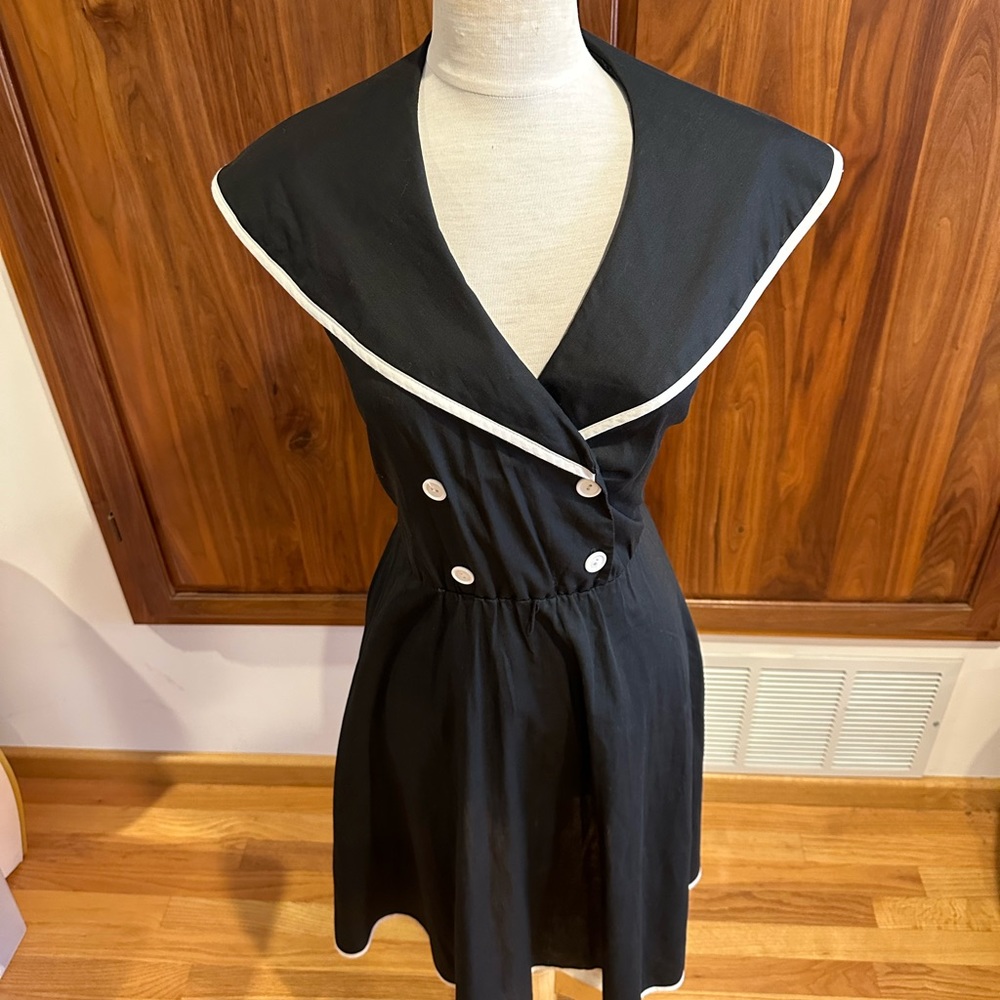 Vintage Nautical Sailor Dress Black & White Retro Fit & Flare Pin Up Style Small - Picture 5 of 11